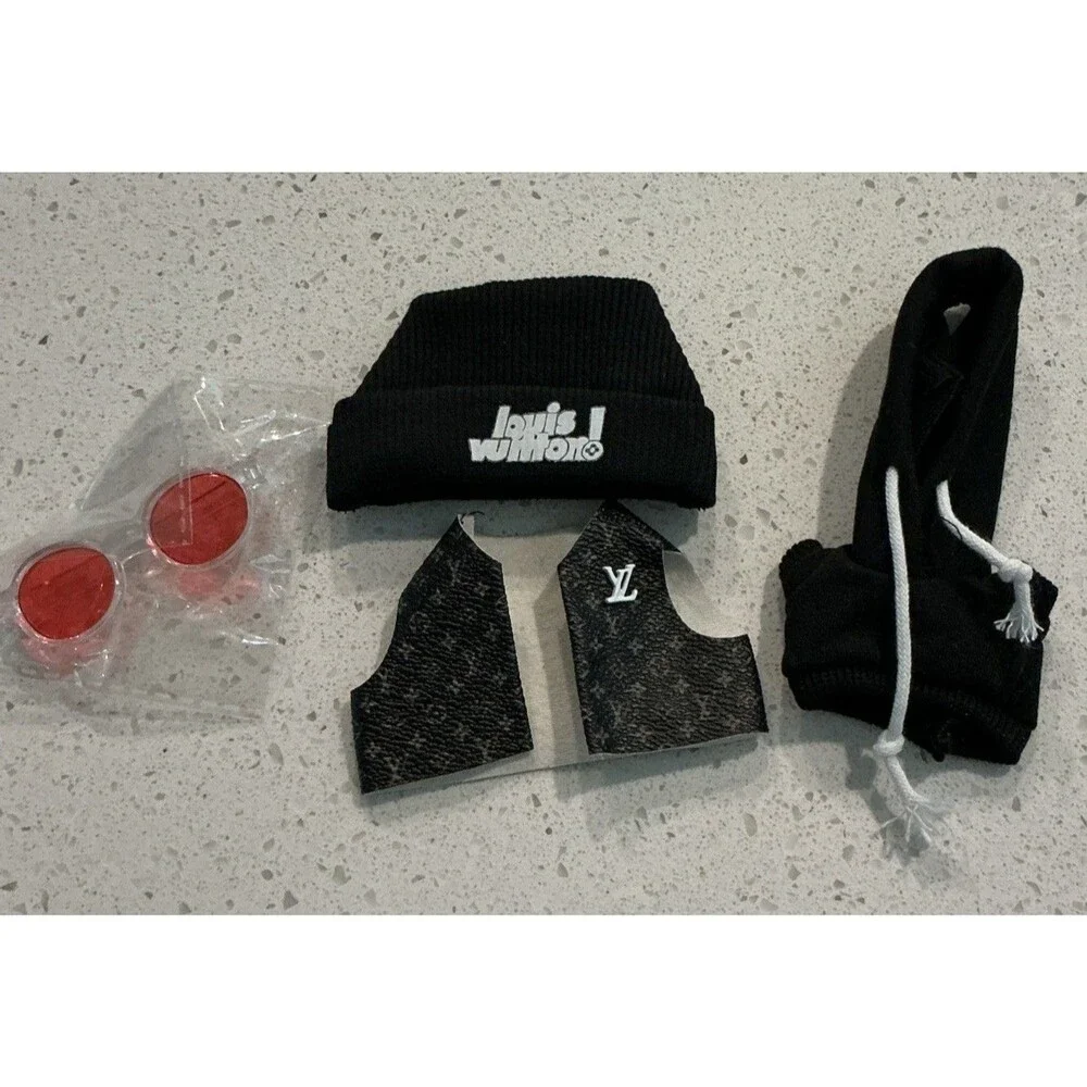Clothes Outfit Set for  Labubu Dolls Black Hoodie  W/ Glasses Designer Vest
